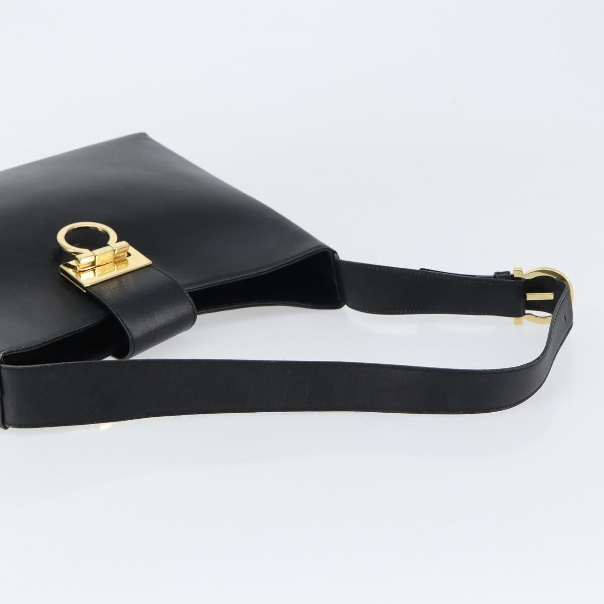 Salvatore Ferragamo Gancio Flap Hobo Leather Black Leather Shoulder Bag Bag (Pre-Owned)