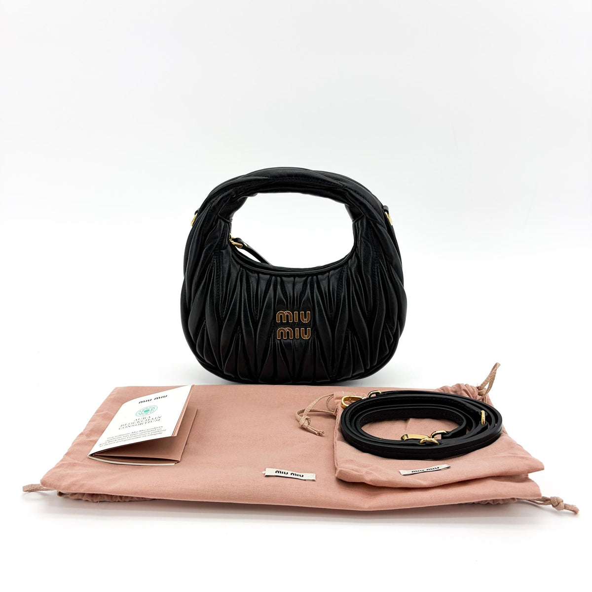 Miu Miu Wander Hobo Matelasse Leather Black Leather Shoulder Bag Bag (Pre-Owned)