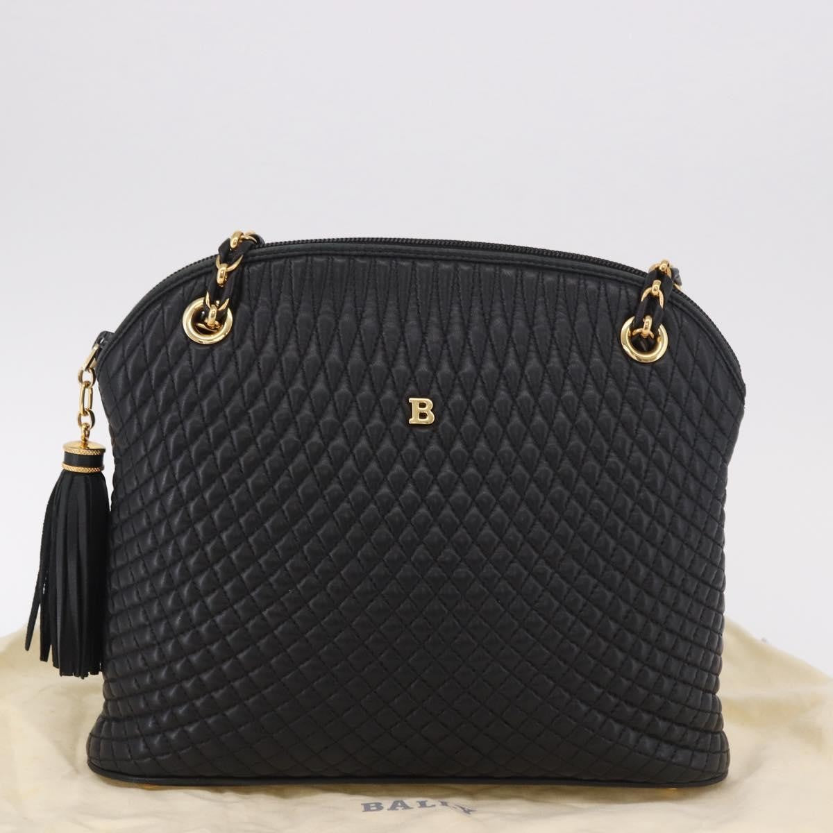 Bally Vintage Chain Quilted Leather Black Leather Shoulder Bag Bag (Pre-Owned)