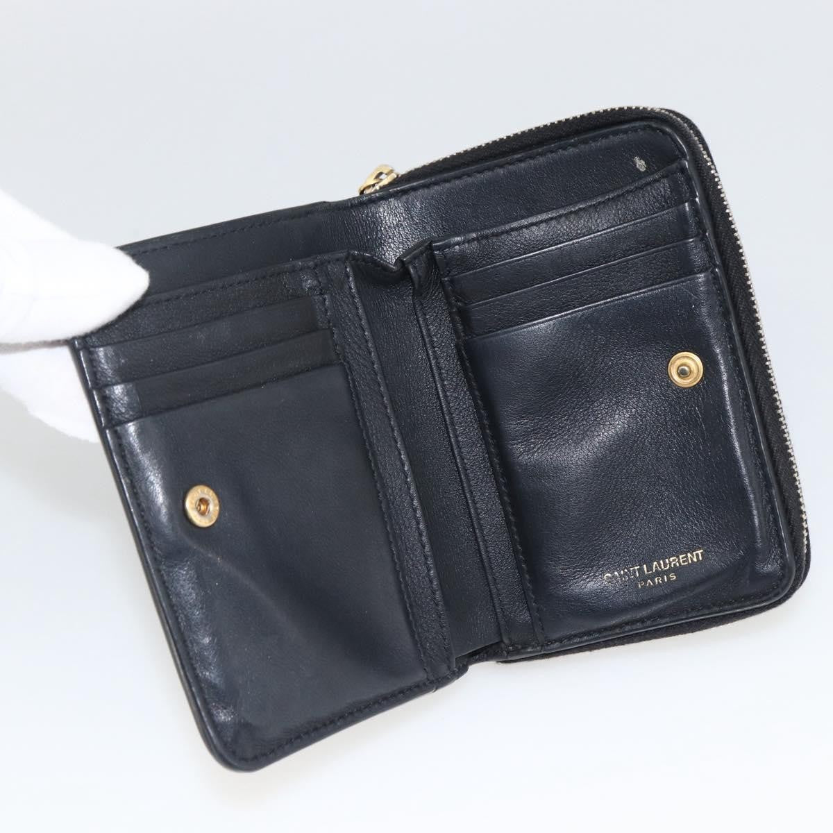 Saint Laurent Classic Monogram Ysl Line Zip Around Leather Black Leather Wallets Accessory (Pre-Owned)