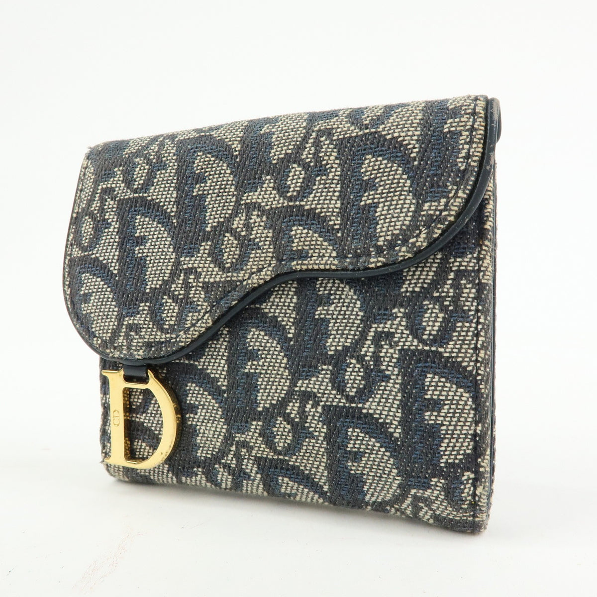 Christian Dior Saddle Lotus Oblique Canvas Navy Canvas Wallets Accessory (Pre-Owned)