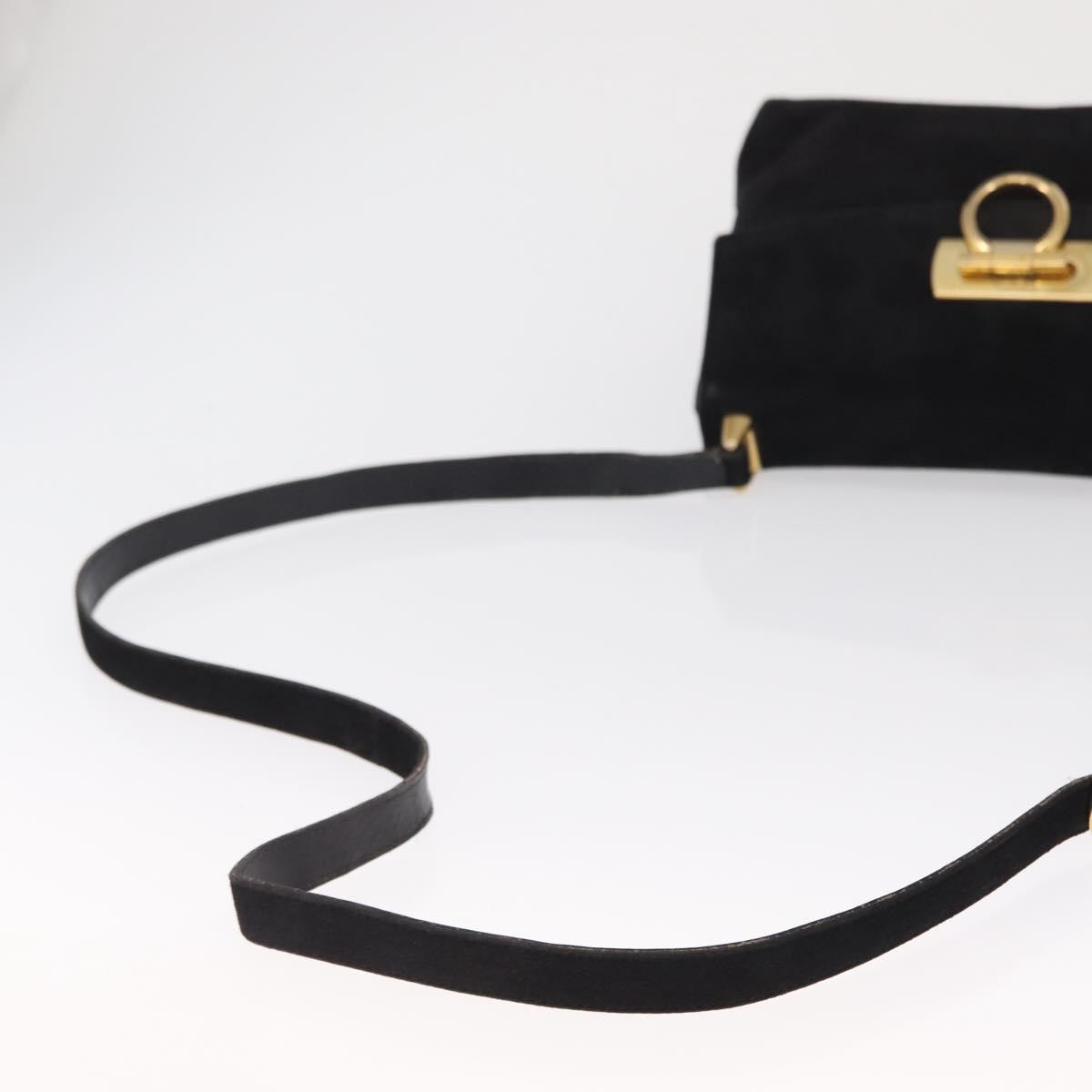 Salvatore Ferragamo Gancini Suede Black Suede Shoulder Bag Bag (Pre-Owned)