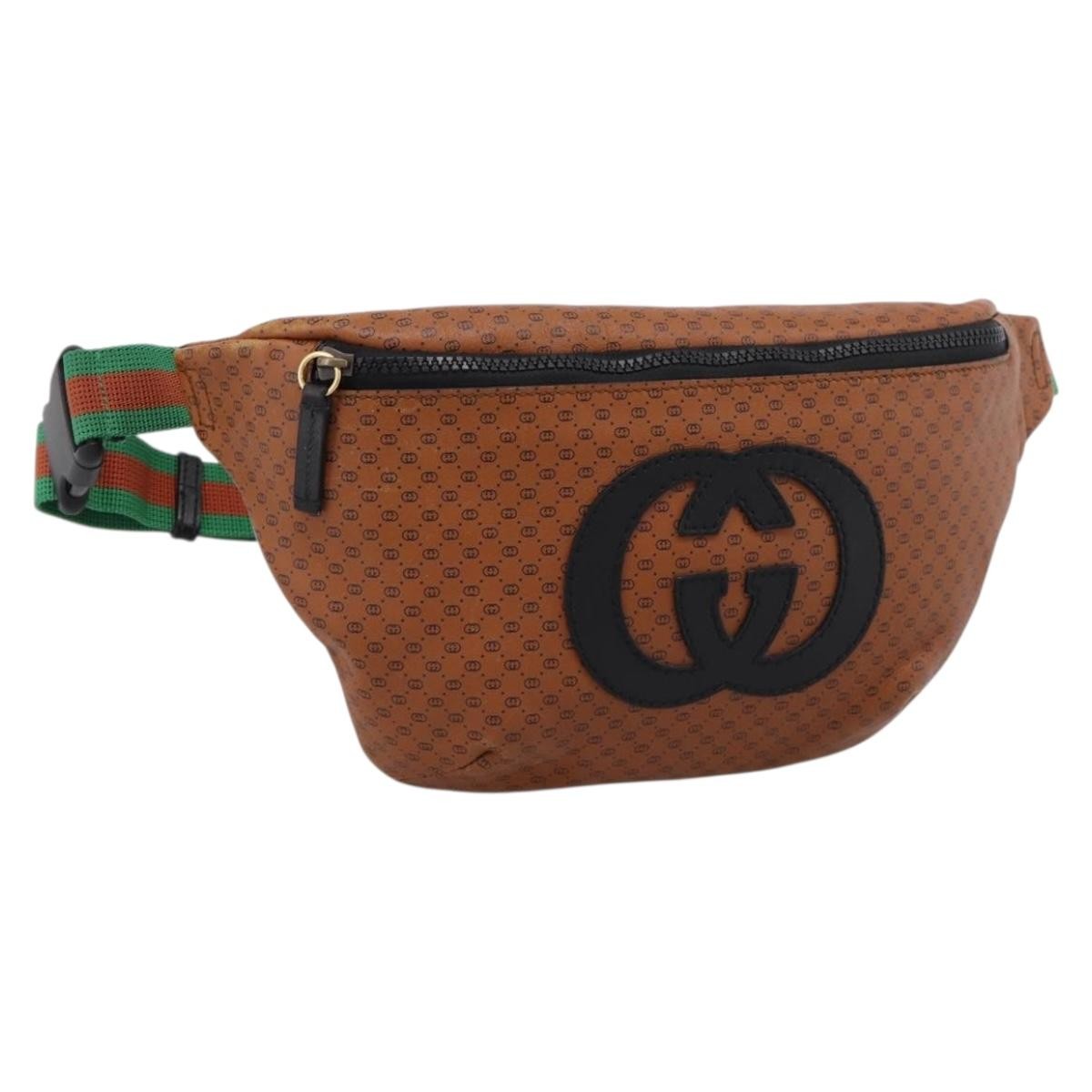 Gucci Dapper Dan Belt Gg Print Leather Brown Leather Clutche & Pouche Bag (Pre-Owned)