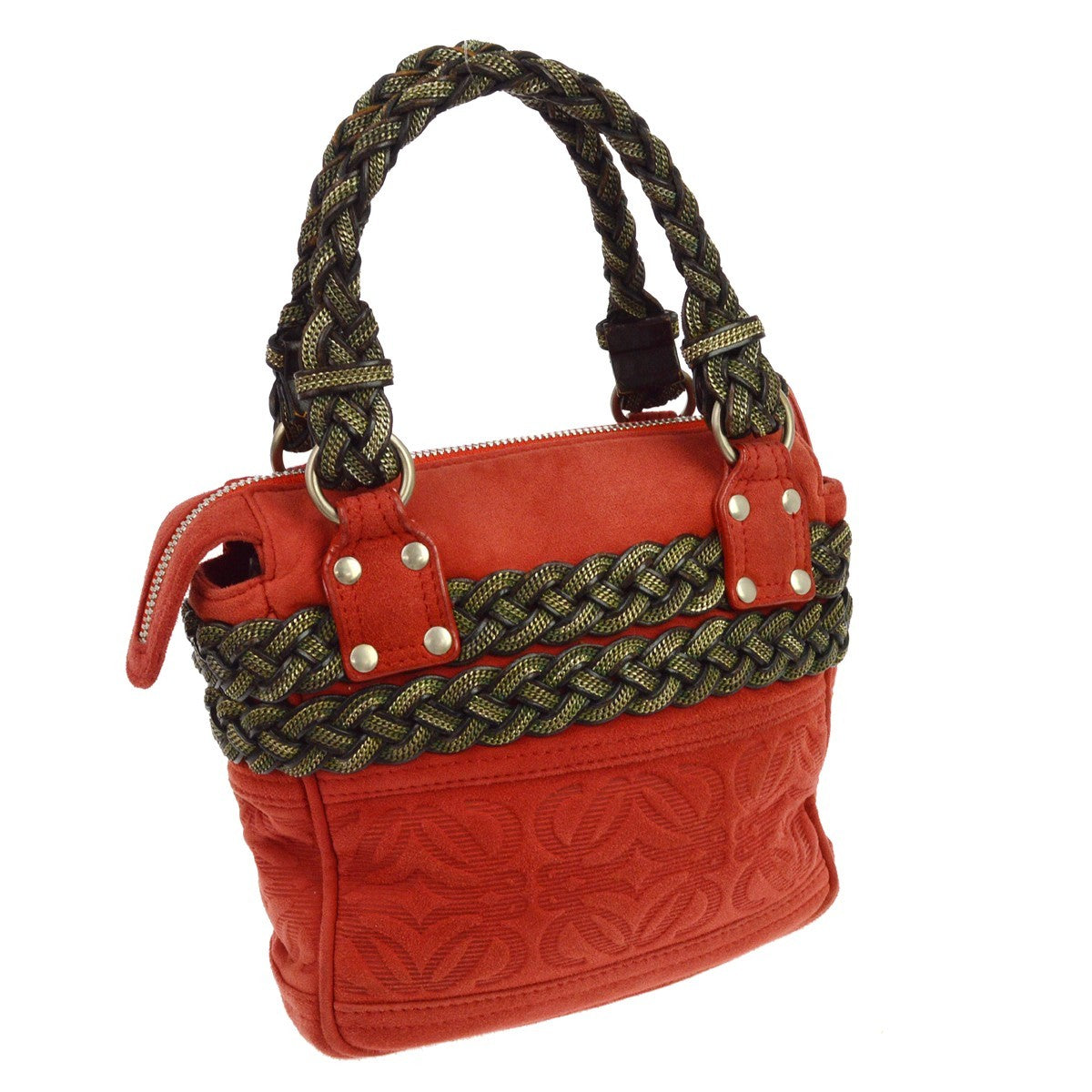 Loewe Anagram Leather Red Suede Tote Bag Bag (Pre-Owned)