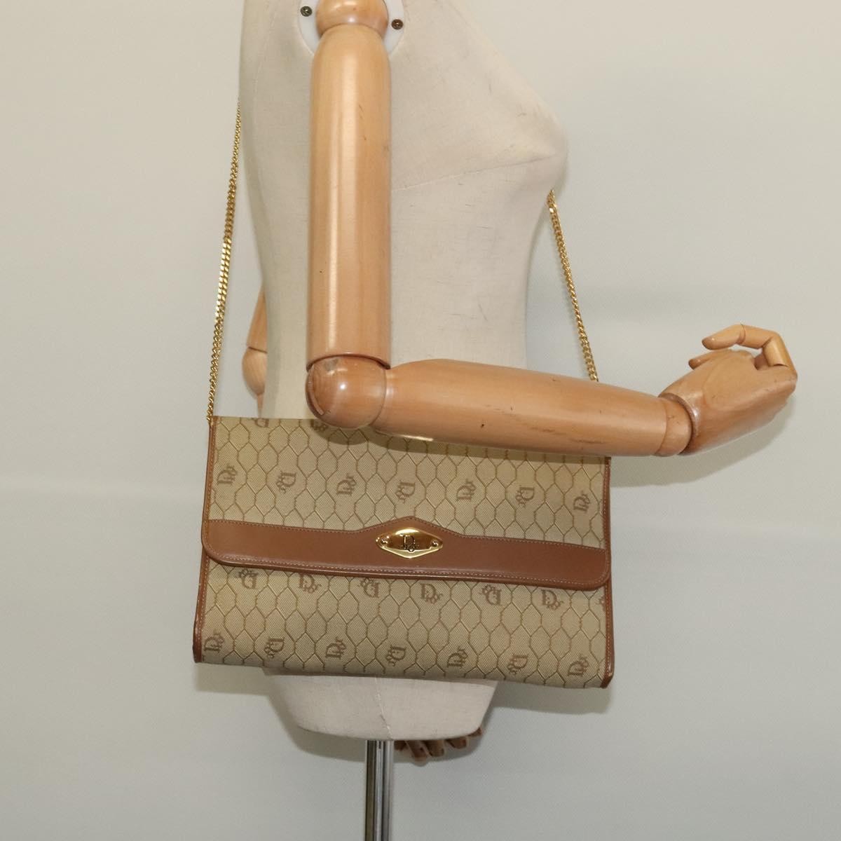 Christian Dior Vintage Honeycomb Chain Canvas Beige Canvas Bag (Pre-Owned)