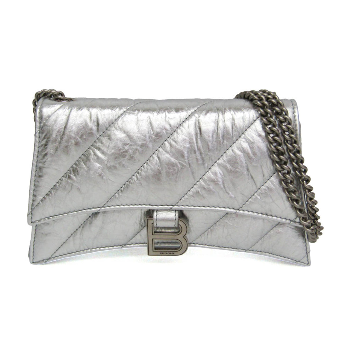 Balenciaga Crush Chain Flap Leather Silver Leather Handbag (Pre-Owned)