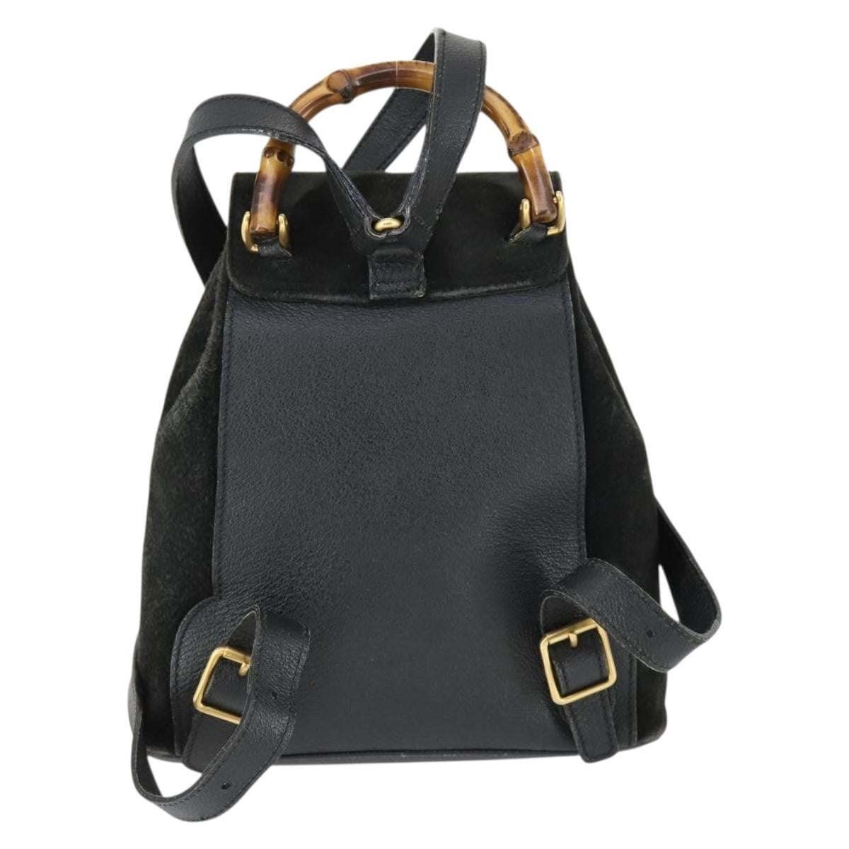 Gucci Gucci Bamboo Daim Black Suede Backpack Bag (Pre-Owned)