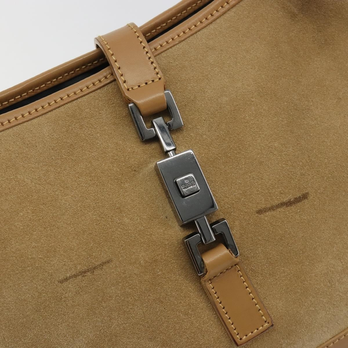 Gucci Web Jackie O Hobo Suede Beige Suede Shoulder Bag Bag (Pre-Owned)