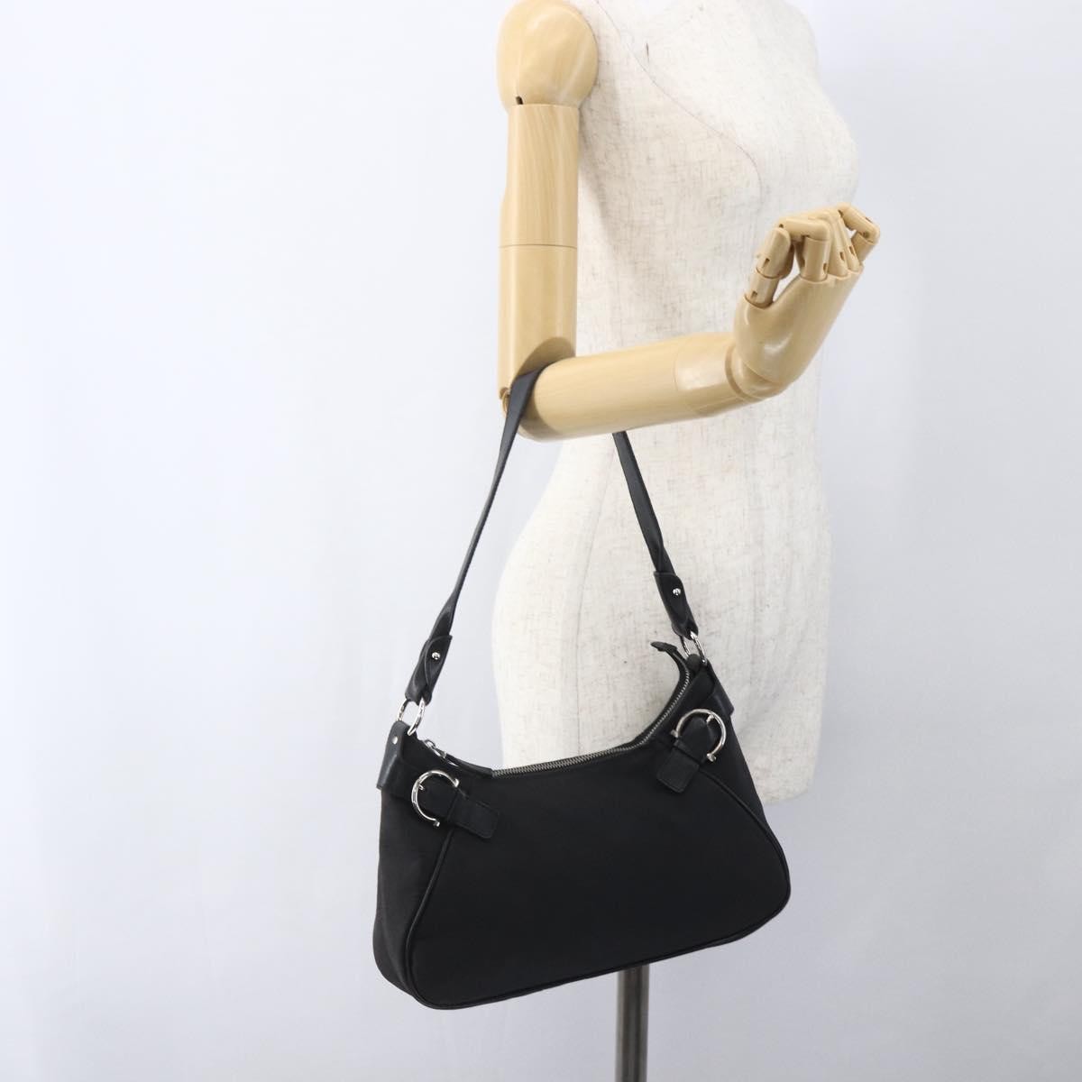 Salvatore Ferragamo Vintage Gancini Hobo Leather Black Canvas Shoulder Bag Bag (Pre-Owned)