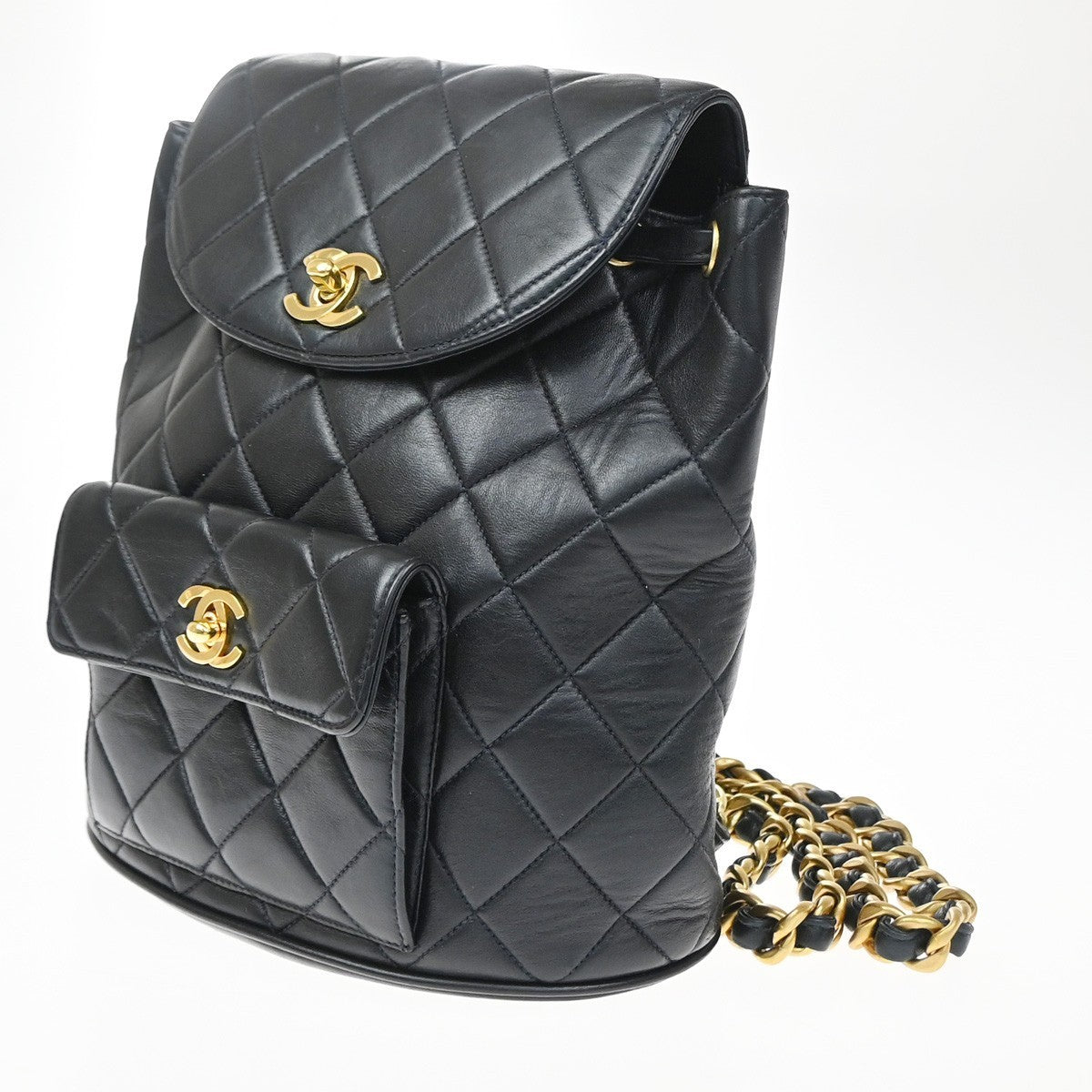 Chanel Duma Drawstring Quilted Leather Navy Leather Backpack Bag (Pre-Owned)