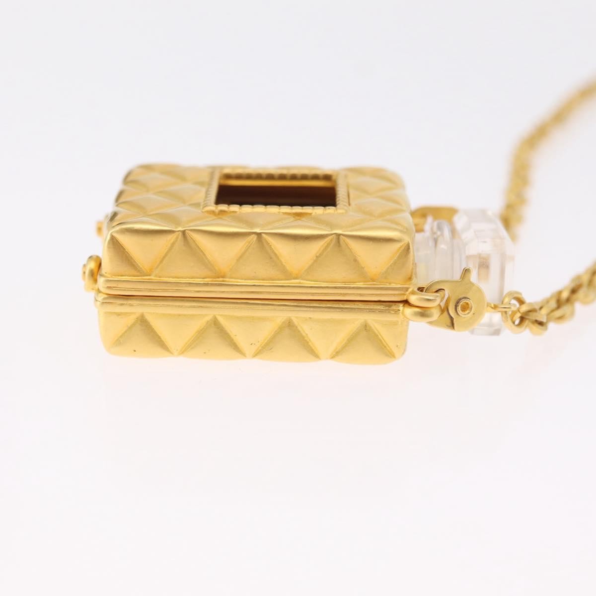 Chanel Cc Perfume Bottle Pendant Chain Long Metal With Crystals And Faux Pearls Gold Metal Necklace Jewelry (Pre-Owned)