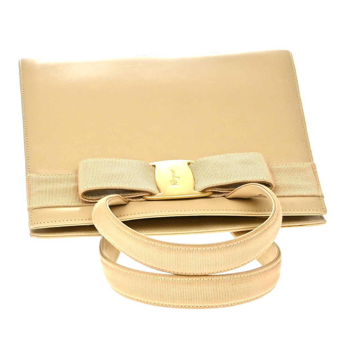 Salvatore Ferragamo Convertible Vara Bow Tote Leather Beige Leather Handbag (Pre-Owned)