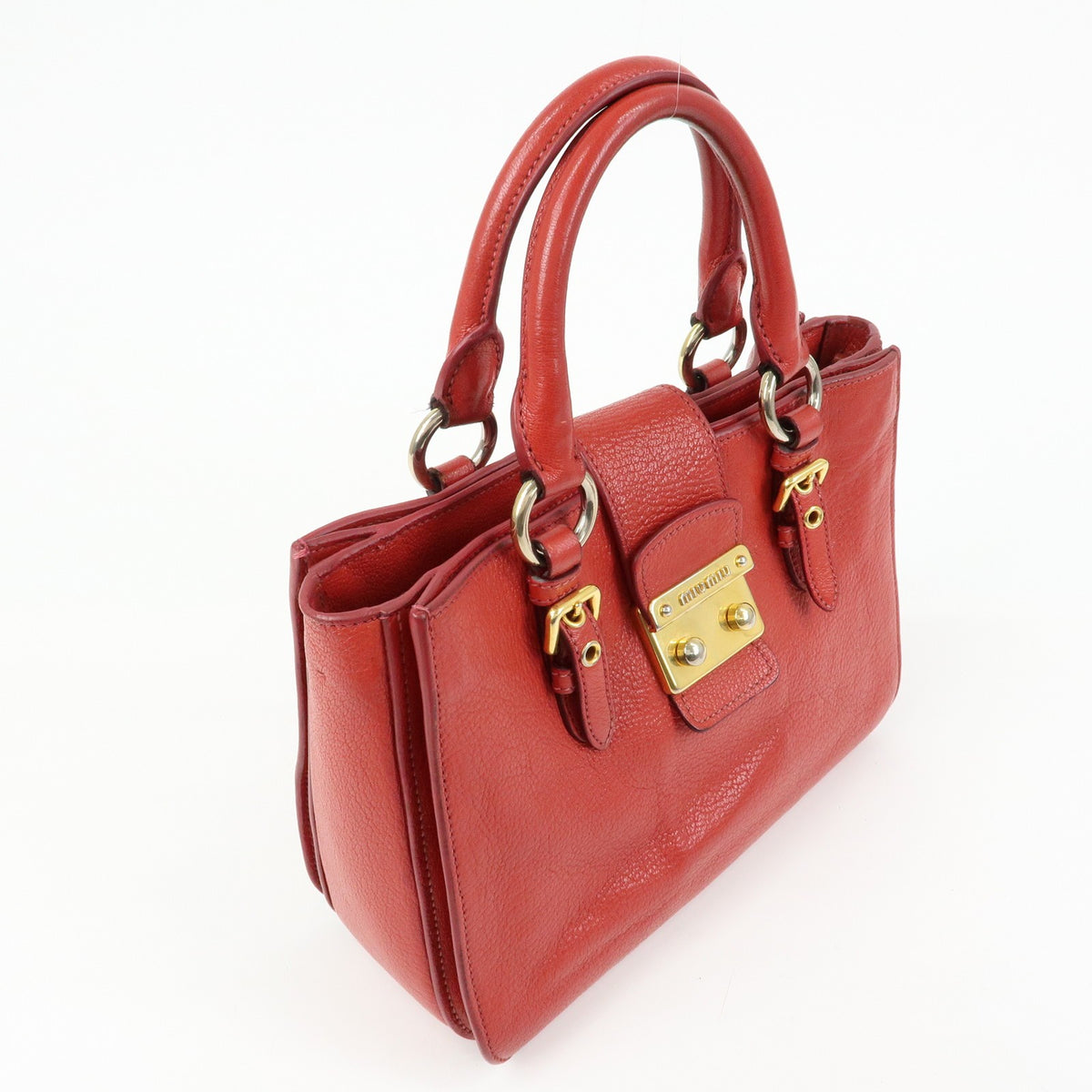 Miu Miu Madras Convertible Lock Leather Red Leather Tote Bag Bag (Pre-Owned)