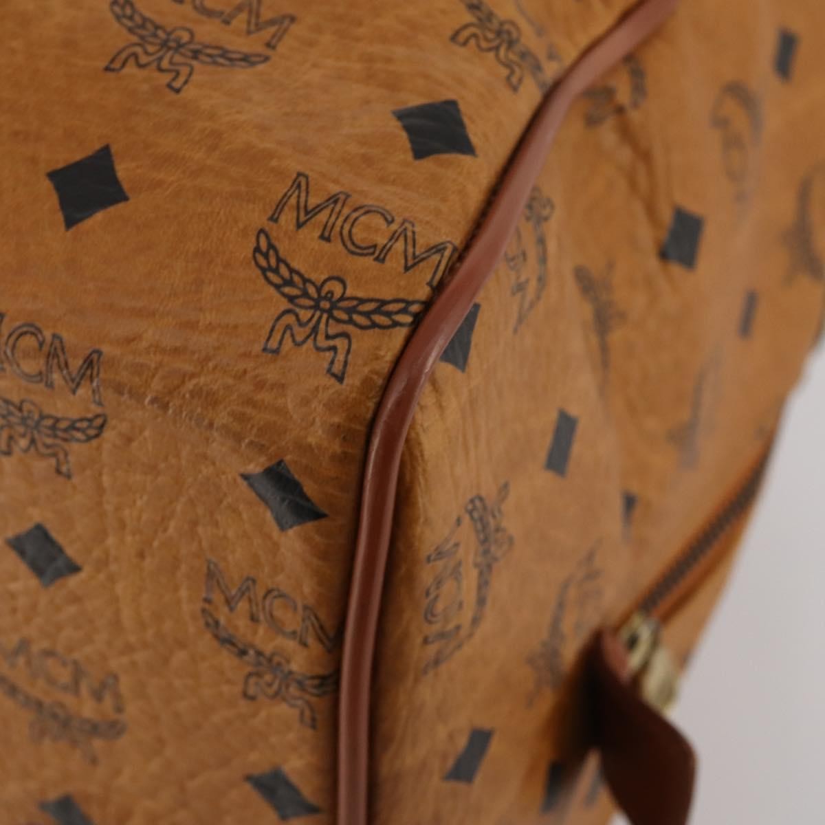 MCM Vicetos Logogram Boston Brown Leather Travel Bag Bag (Pre-Owned)