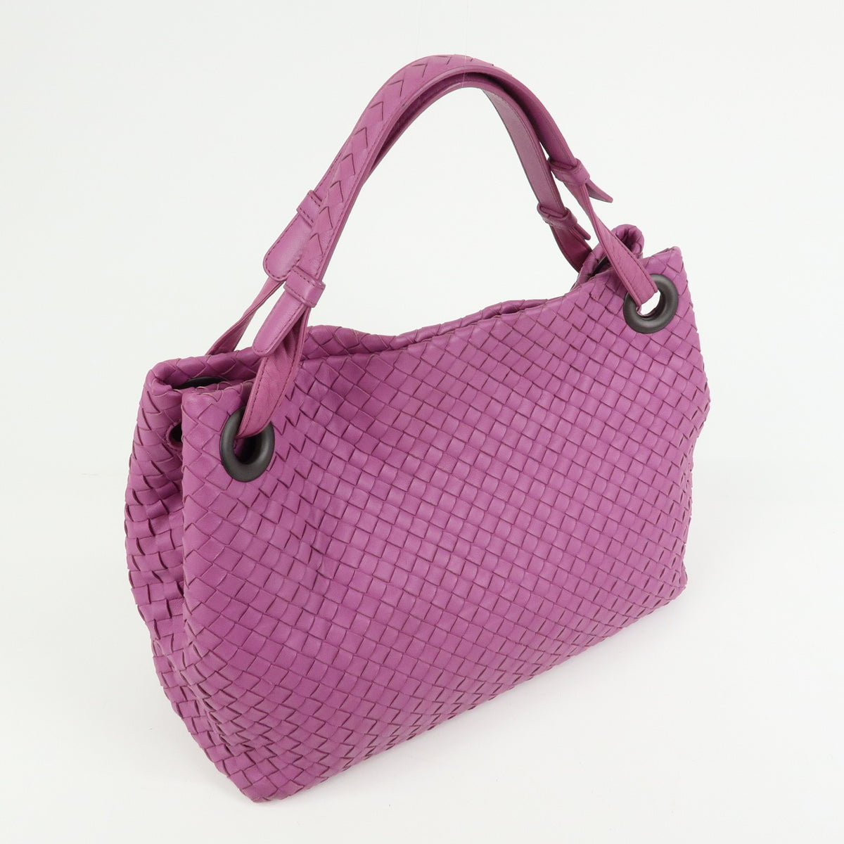 Bottega Veneta Garda Intrecciato Nappa Purple Leather Handbag (Pre-Owned)