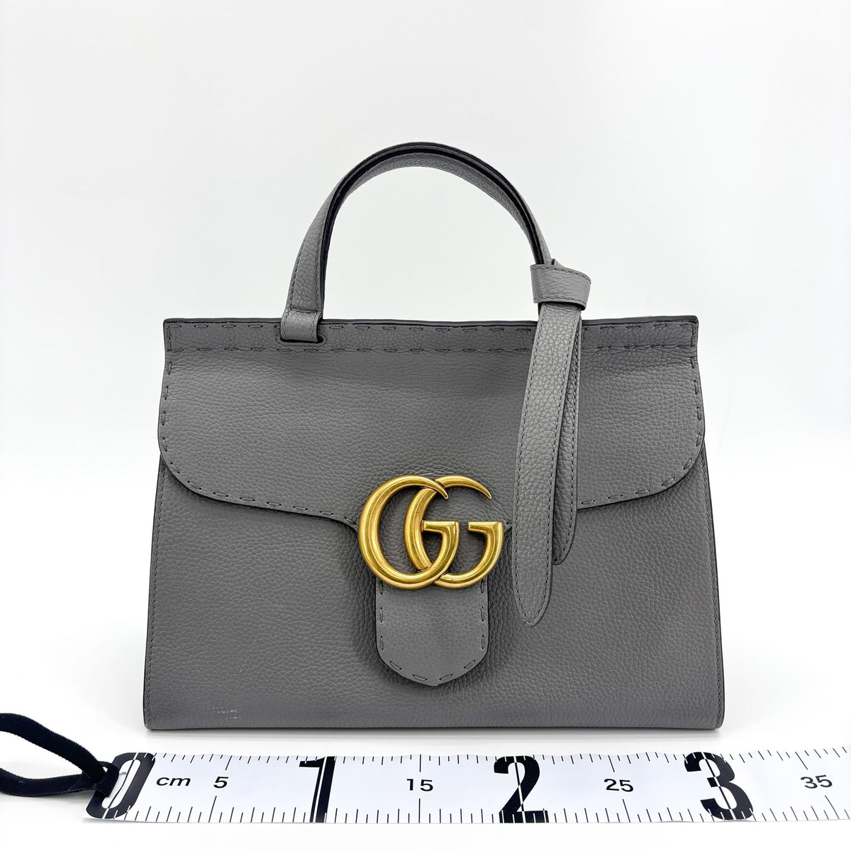 Gucci Gg Marmont Top Handle Leather Gray Leather Handbag (Pre-Owned)