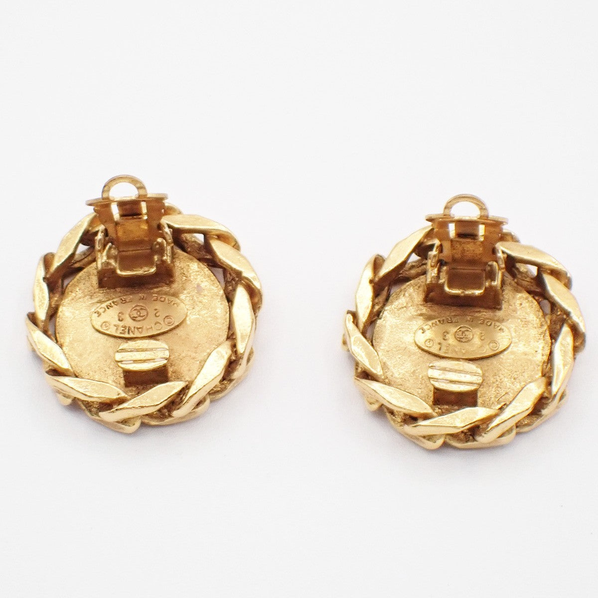 Chanel Vintage Cc Round Clip-On Metal With Crystals Gold Gold_Plated Earrings Jewelry (Pre-Owned)