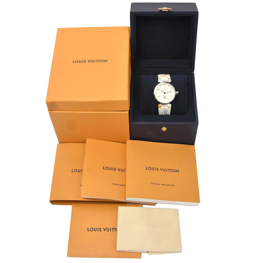 Louis Vuitton Tambour Quartz Stainless Steel And Monogram Rubber Watch (Pre-Owned)
