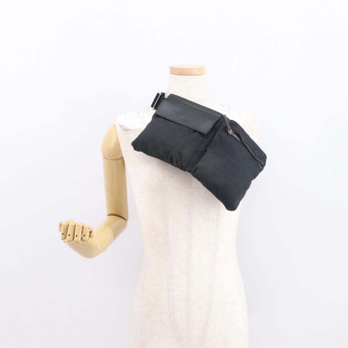 Gucci Vintage Double Belt Gg Canvas With Leather Black Canvas Handbag (Pre-Owned)
