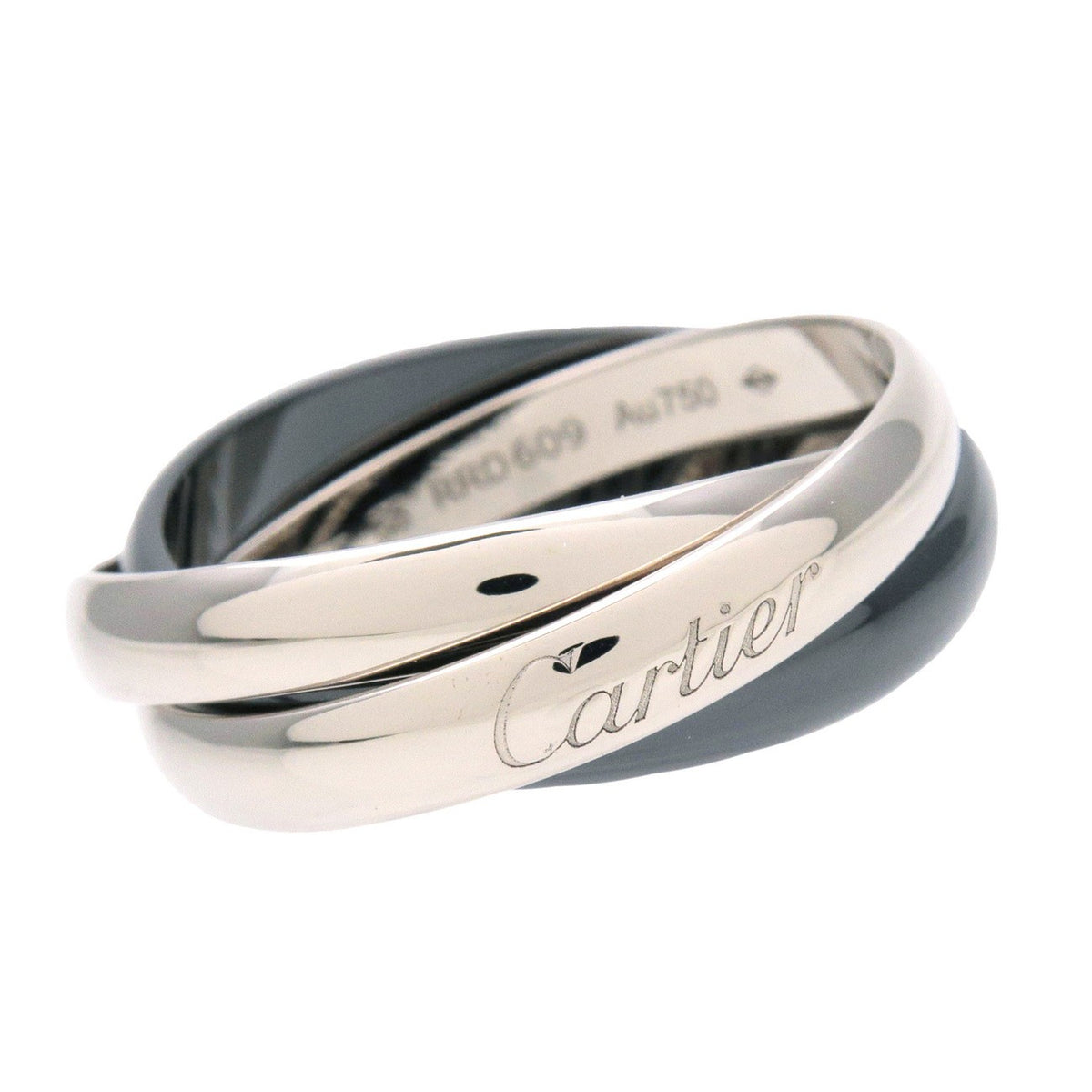 Cartier Trinity 18K White Gold & Black Ceramic Silver White_Gold Ring Jewelry (Pre-Owned)