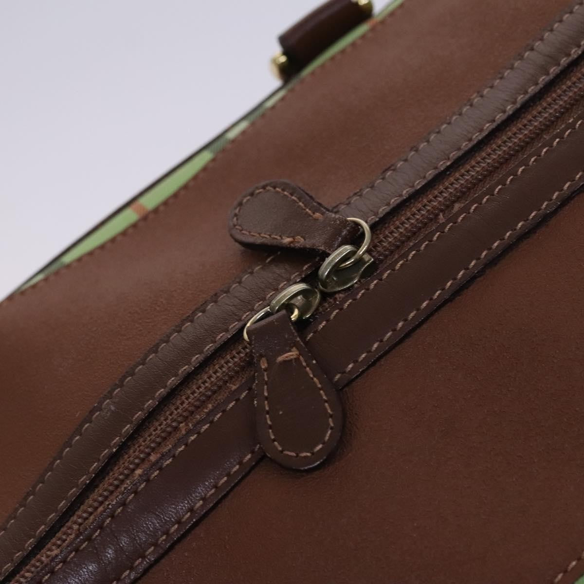 Burberry Nova Check Boston Canvas Brown Leather Handbag (Pre-Owned)