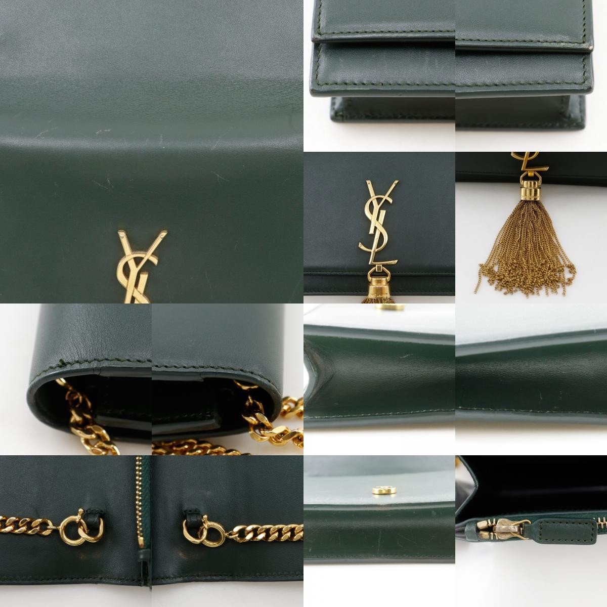 Saint Laurent Classic Monogram Tassel Chain Leather Green Leather Clutche & Pouche Bag (Pre-Owned)