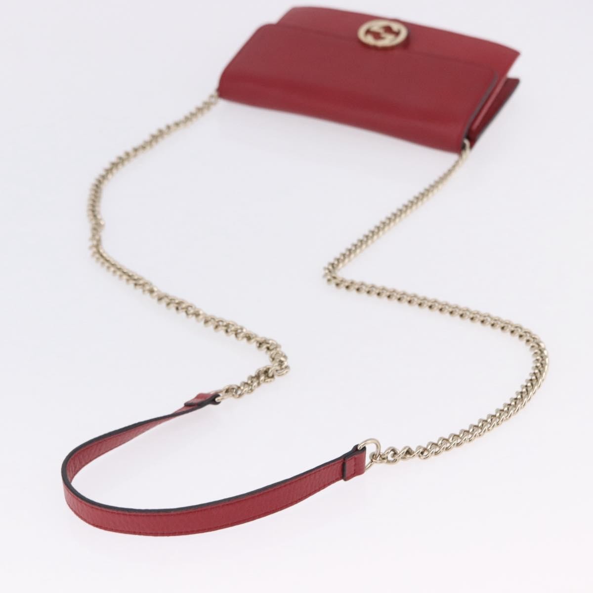 Gucci Interlocking Wallet On Chain Leather Red Leather Shoulder Bag Bag (Pre-Owned)