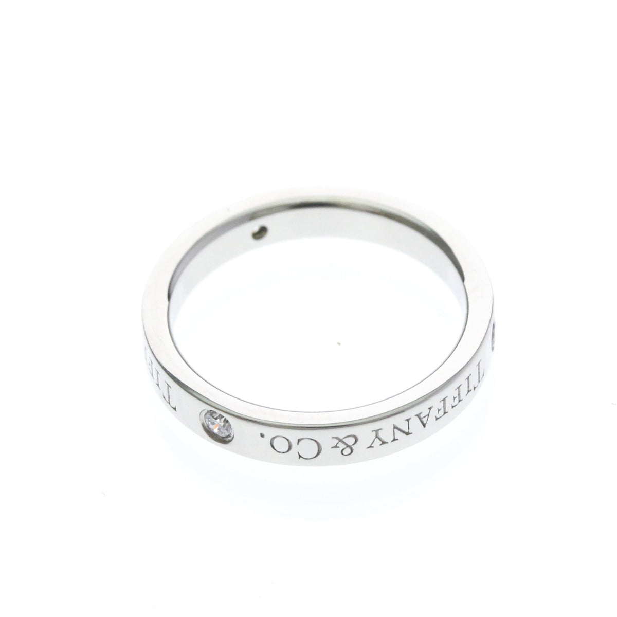 Tiffany & Co. Logo Band Platinum And Diamonds Silver Platinum Ring Jewelry (Pre-Owned)