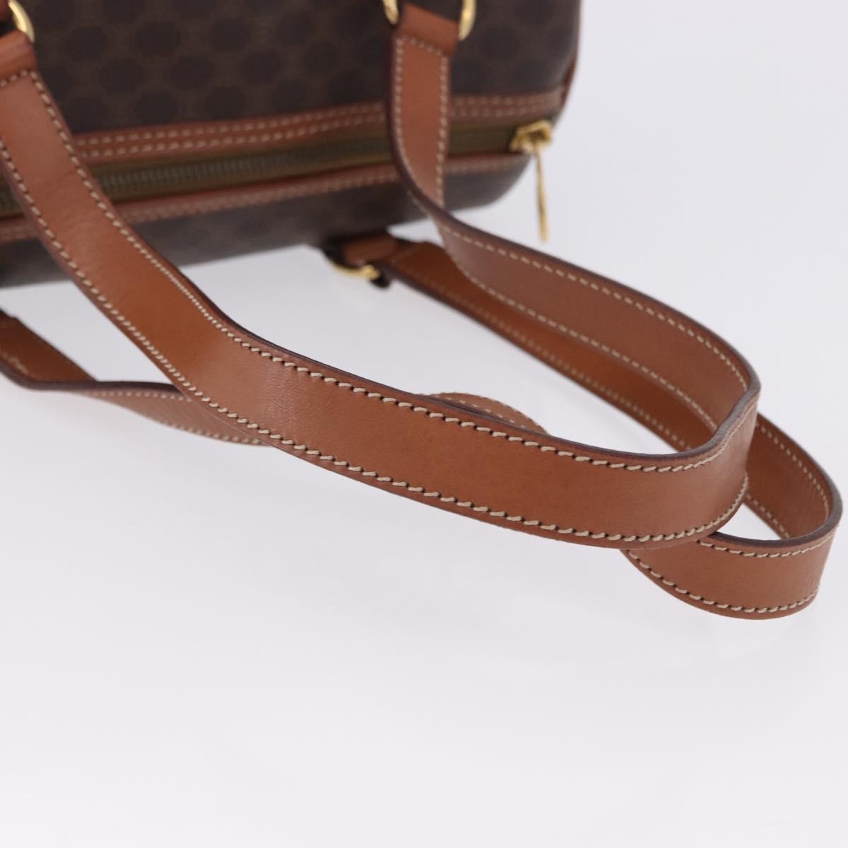 Celine Vintage Barrel Macadam Canvas & Leather Brown Pvc Handbag (Pre-Owned)