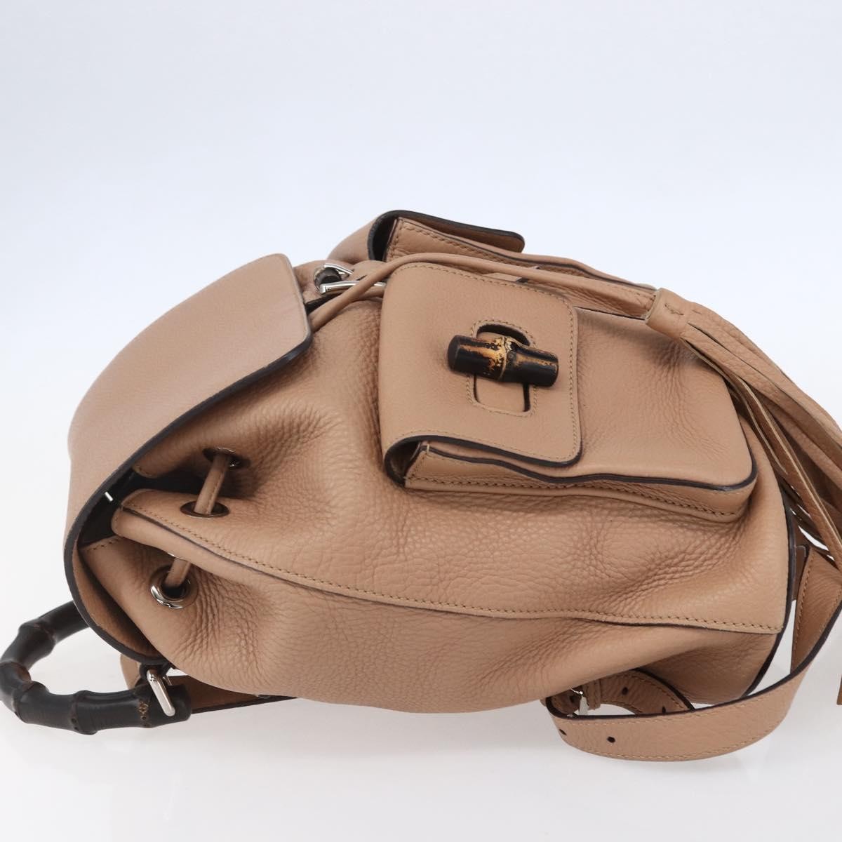 Gucci Vintage Bamboo Leather Beige Leather Backpack Bag (Pre-Owned)