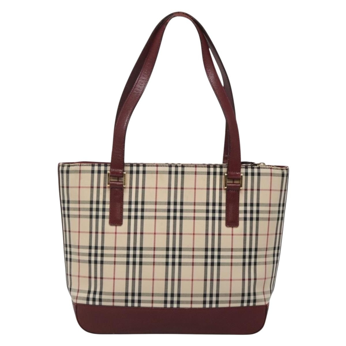 Burberry Nova Check Tote Canvas And Leather Beige Canvas Tote Bag Bag (Pre-Owned)