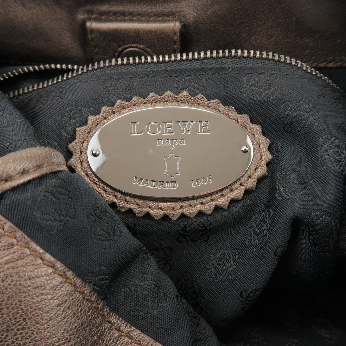Loewe Anagram Leather Brown Leather Tote Bag Bag (Pre-Owned)
