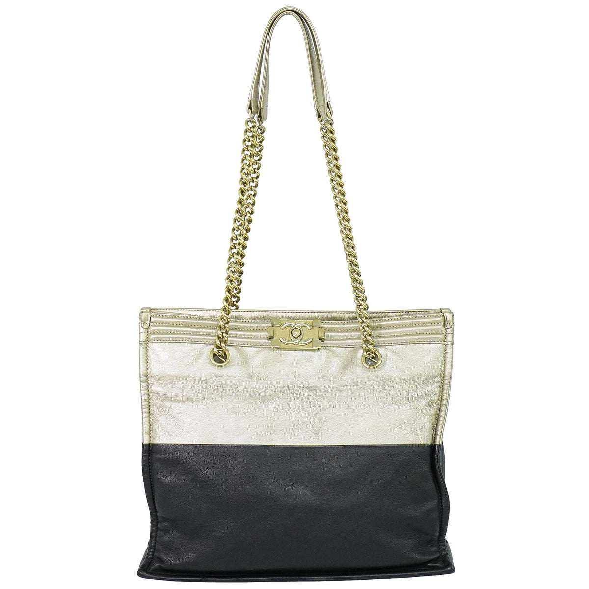 Chanel Boy Shopper Calfskin Gold Leather Tote Bag Bag (Pre-Owned)