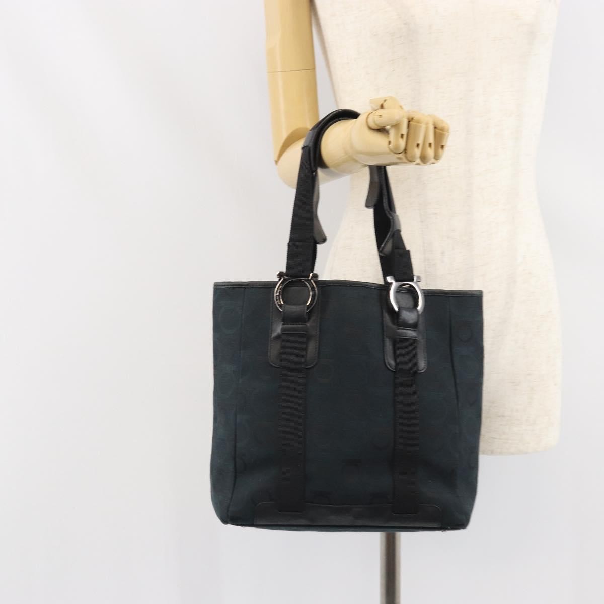 Salvatore Ferragamo Gancini Tote Canvas Navy Canvas Tote Bag Bag (Pre-Owned)