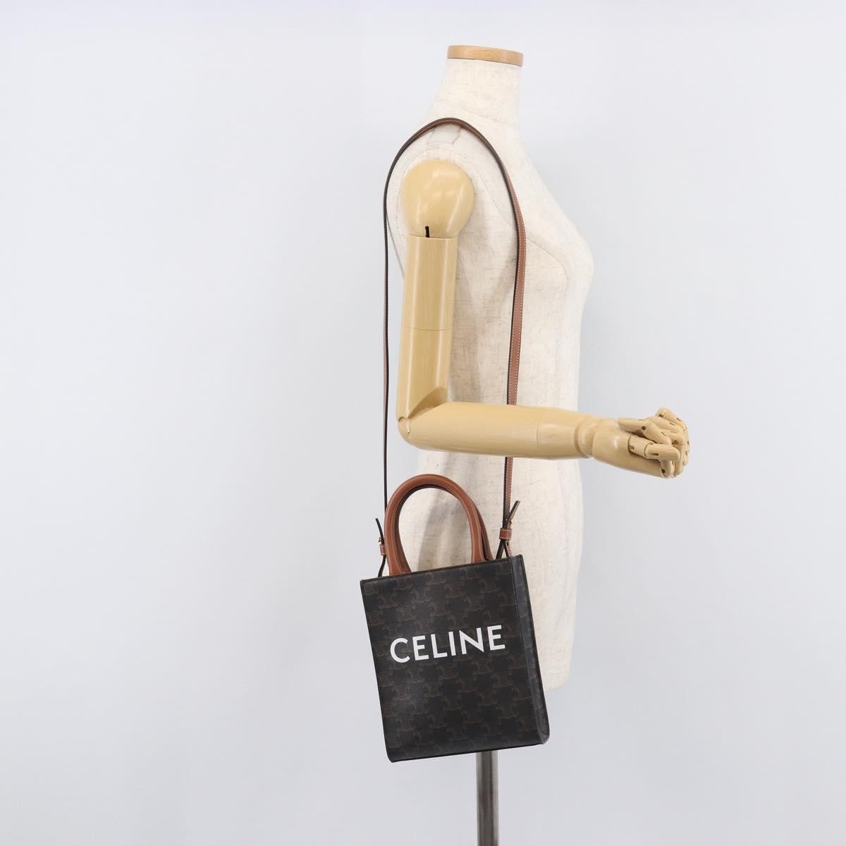 Celine Vertical Cabas Triomphe Coated Canvas Black Canvas Tote Bag Bag (Pre-Owned)