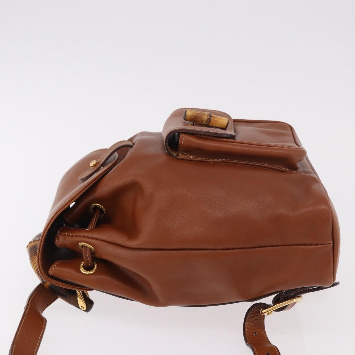 Gucci Vintage Bamboo Leather Brown Leather Backpack Bag (Pre-Owned)