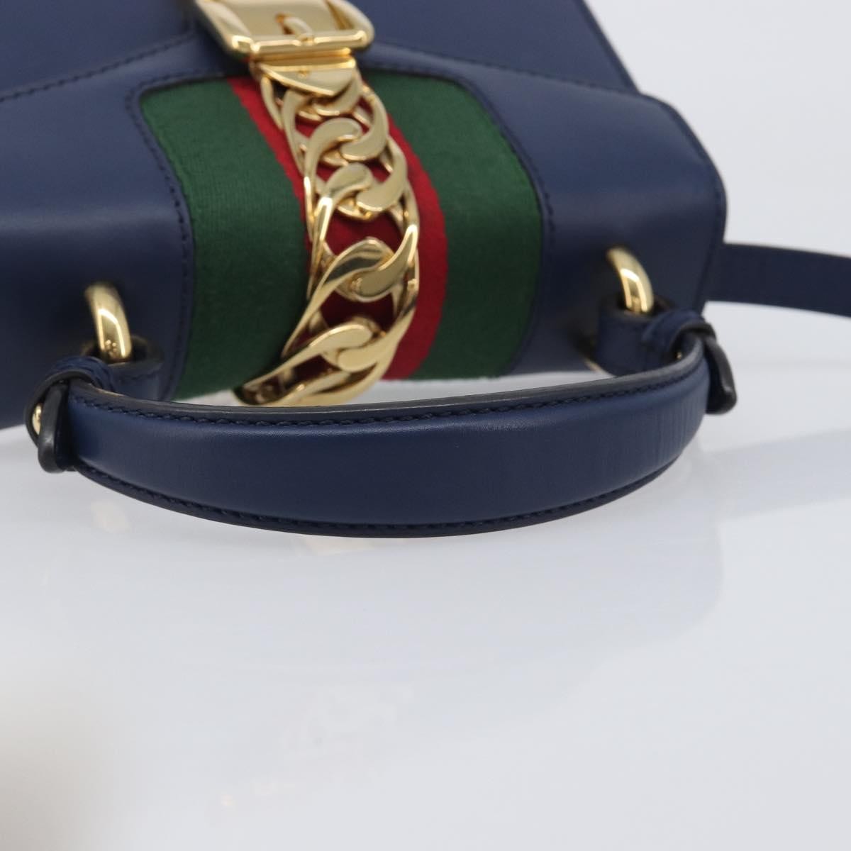 Gucci Sylvie Top Handle Leather Navy Leather Handbag (Pre-Owned)
