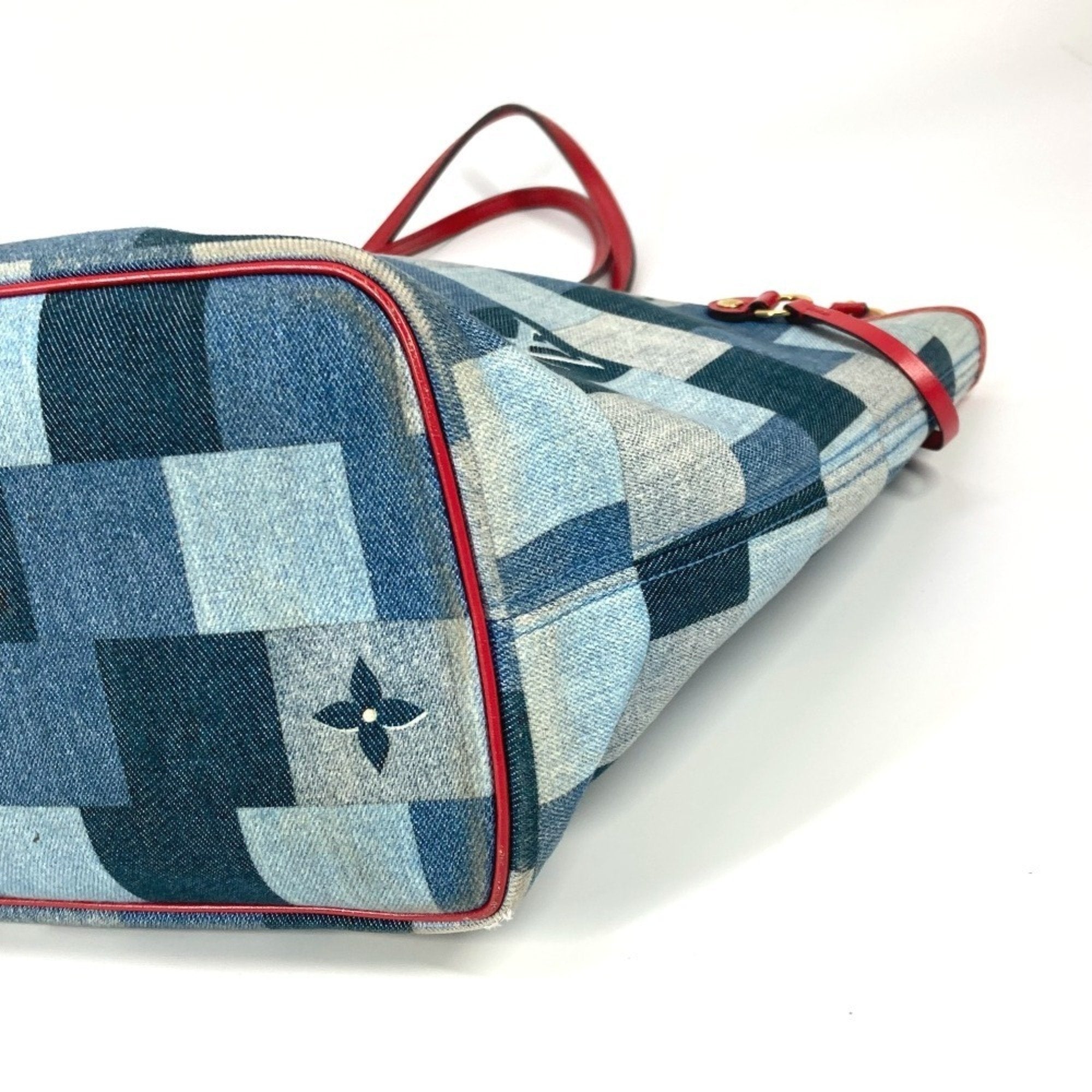 Louis Vuitton Neverfull Tote Damier And Monogram Patchwork Denim Blue Denim_Jeans Shoulder Bag Bag (Pre-Owned)