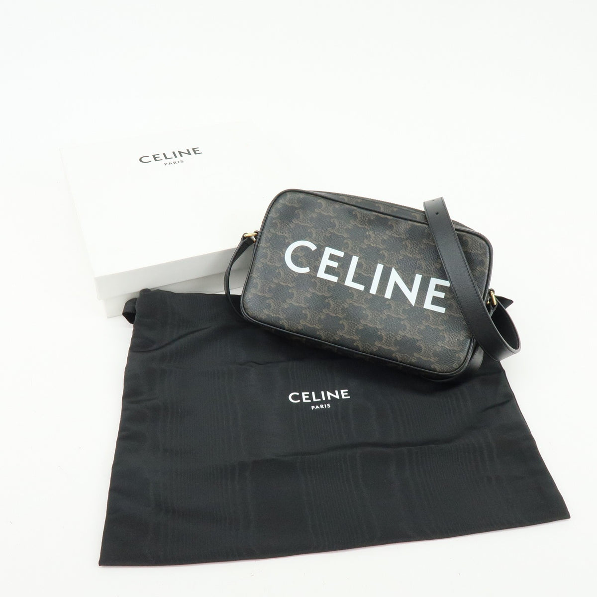 Celine Logo Messenger Triomphe Coated Canvas Brown Canvas Handbag (Pre-Owned)