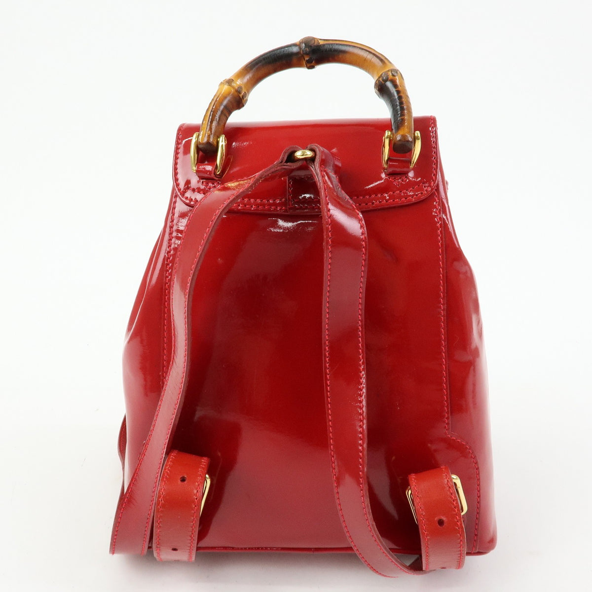 Gucci Vintage Bamboo Patent Red Patent_Leather Backpack Bag (Pre-Owned)