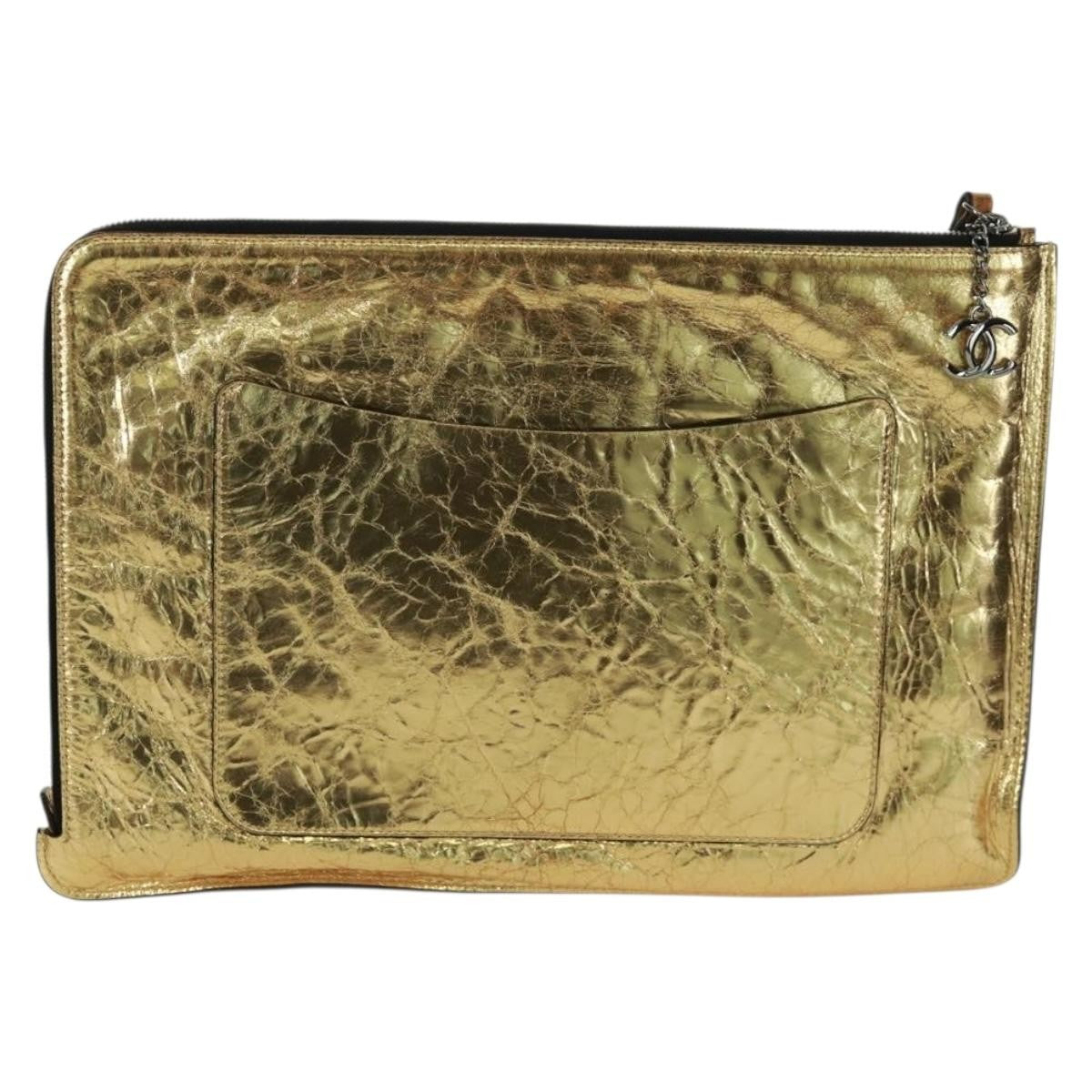 Chanel Feminine Crinkled Leather Gold Leather Clutche & Pouche Bag (Pre-Owned)
