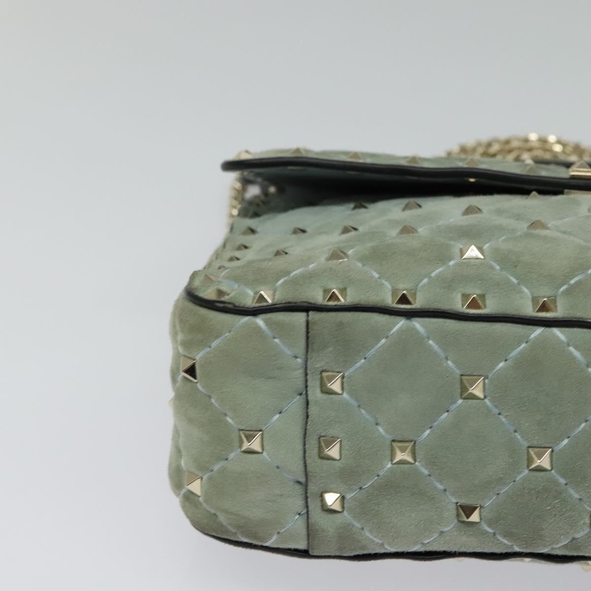 Valentino Garavani Rockstud Spike Flap Quilted Suede Blue Suede Handbag (Pre-Owned)