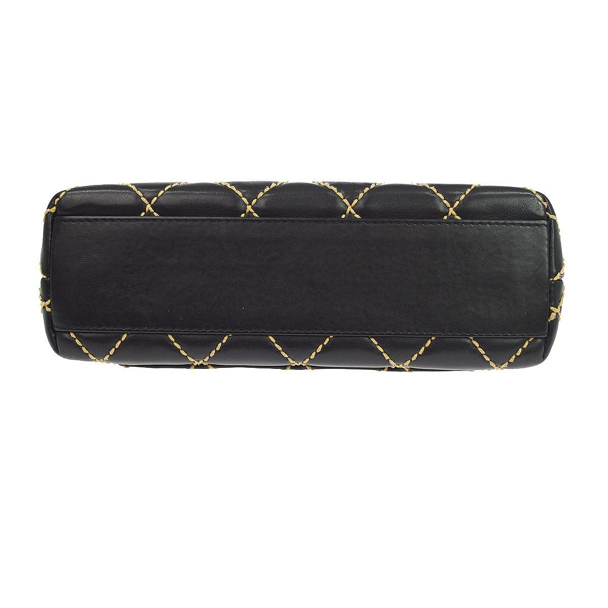 Chanel Surpique Classic Top Handle Flap Quilted Lambskin Black Leather Handbag (Pre-Owned)
