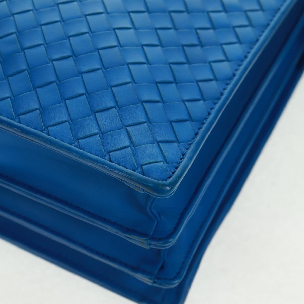 Bottega Veneta Top Zip Intrecciato Nappa Blue Leather Briefcase Bag (Pre-Owned)