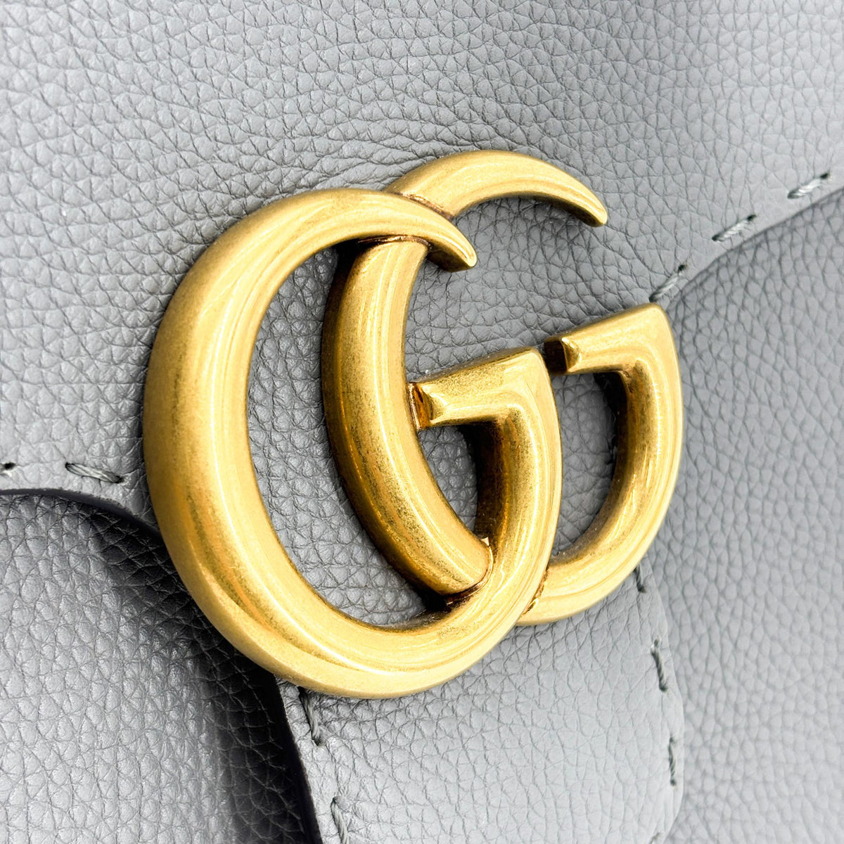 Gucci Gg Marmont Top Handle Leather Gray Leather Handbag (Pre-Owned)