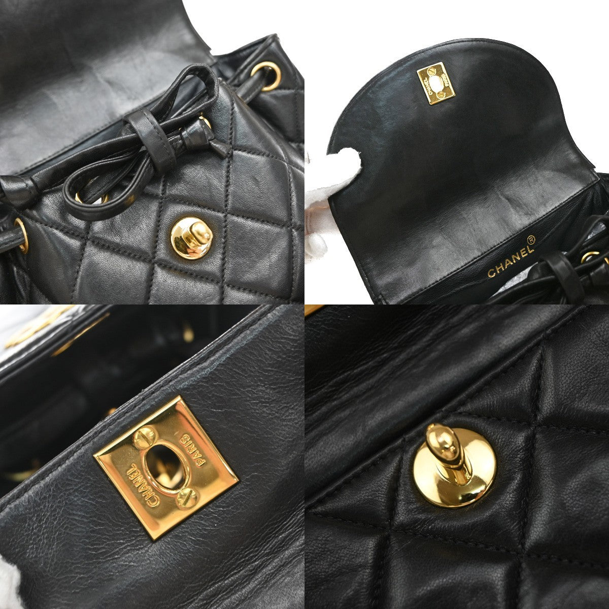 Chanel Vintage Cc Pocket Quilted Lambskin Black Leather Backpack Bag (Pre-Owned)