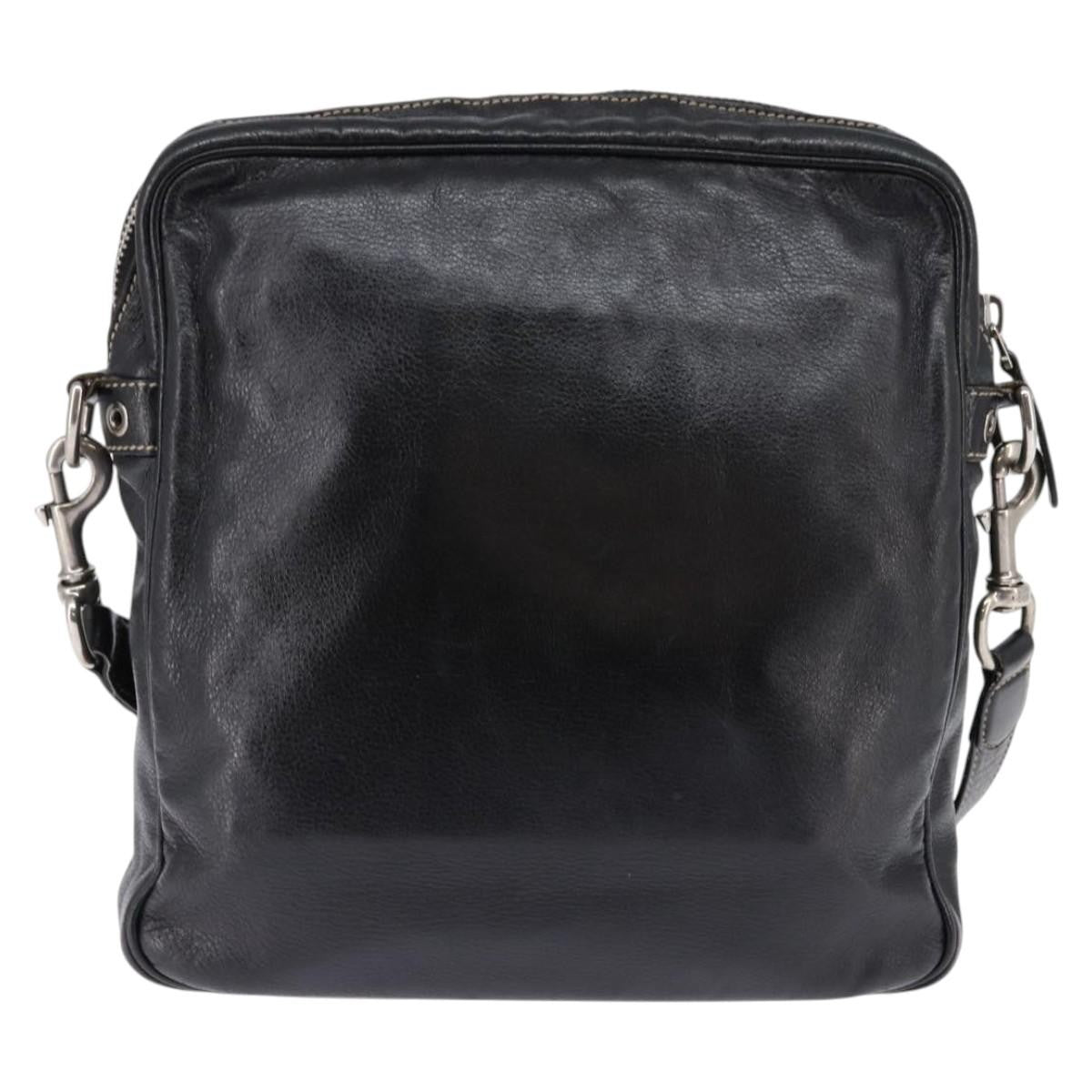 Gucci Front Zip Messenger Leather Black Leather Shoulder Bag Bag (Pre-Owned)