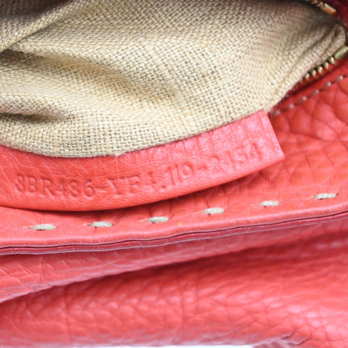 Fendi Selleria Linda Satchel Pebbled Leather Red Leather Handbag (Pre-Owned)