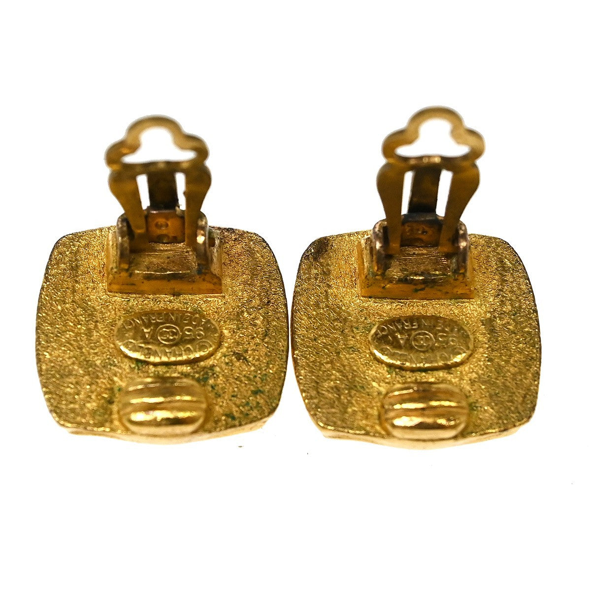 Chanel Vintage Cc Square Clip-On Metal Gold Gold_Plated Earrings Jewelry (Pre-Owned)