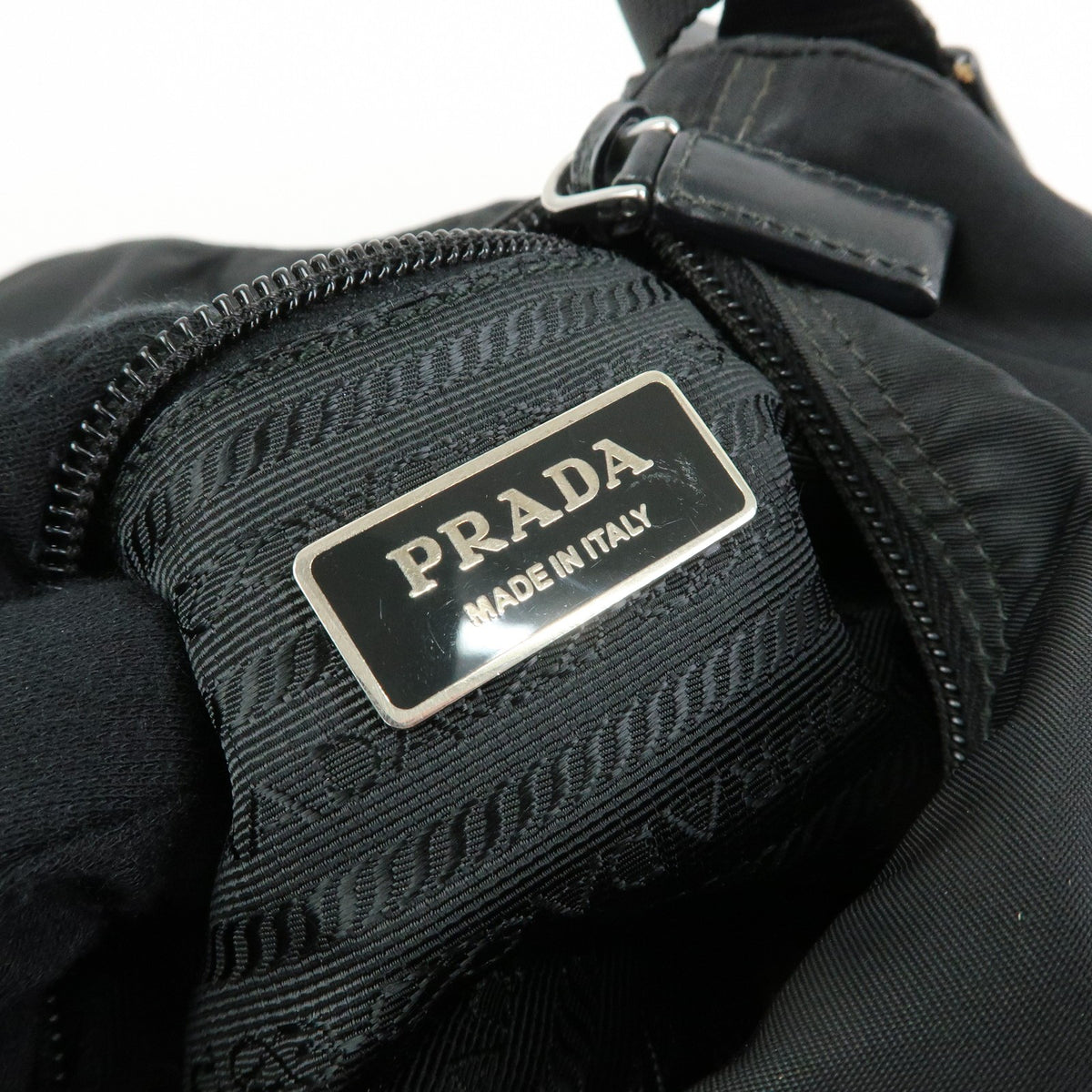Prada Zip Buckle Messenger Tessuto Black Nylon Handbag (Pre-Owned)